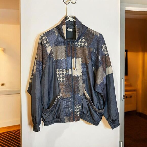 Vintage Athletic Bomber Patchwork Jacket Women’s Size XL Blue/Gray - Picture 3 of 9